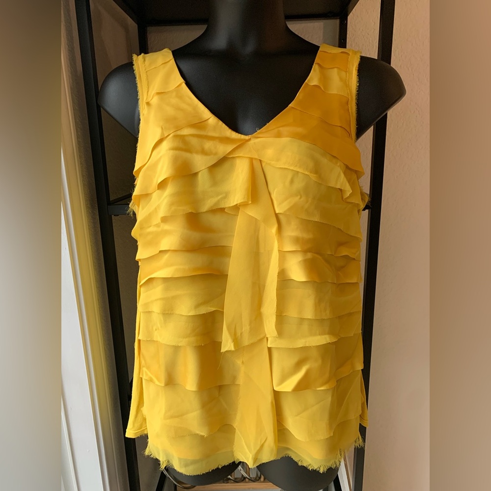 Alfani Yellow Sleeveless Ruffle Top Tank Shirt Blouse Ragged Hem Sunny Bright